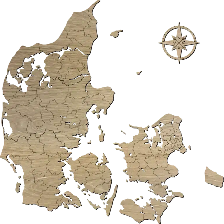Large danmarkskort i egetræ