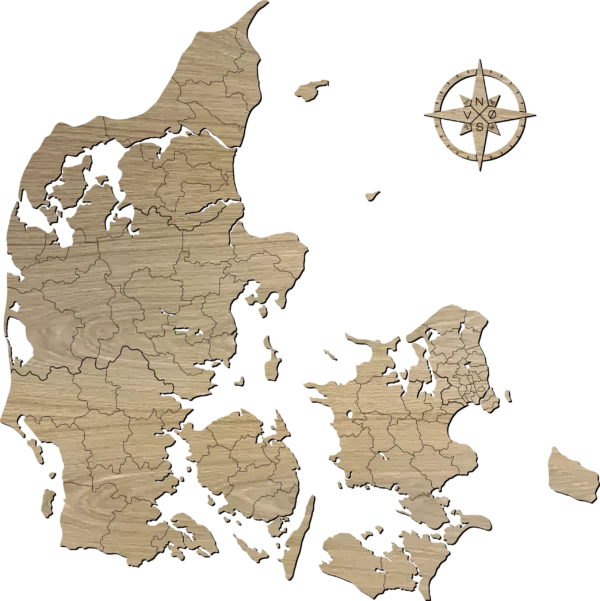 Large danmarkskort i egetræ