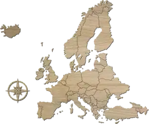 Large europakort i egetræ