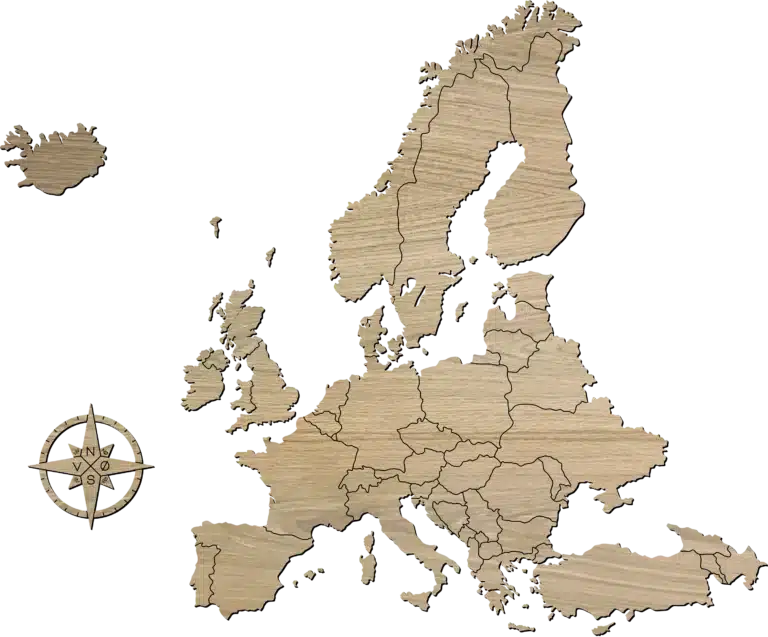 Large europakort i træ