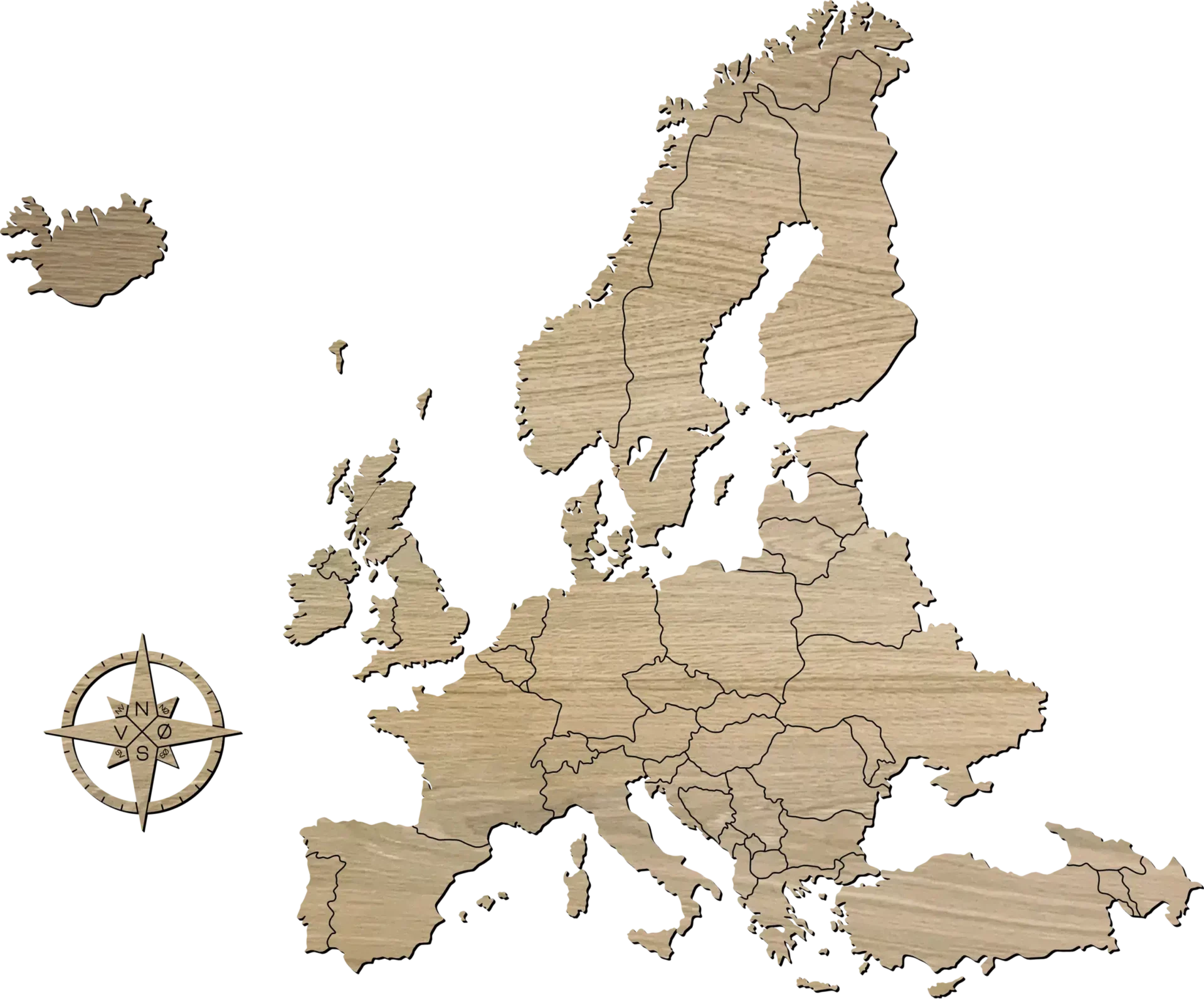 Large europakort i træ