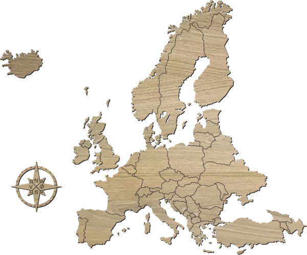 Large europakort i træ