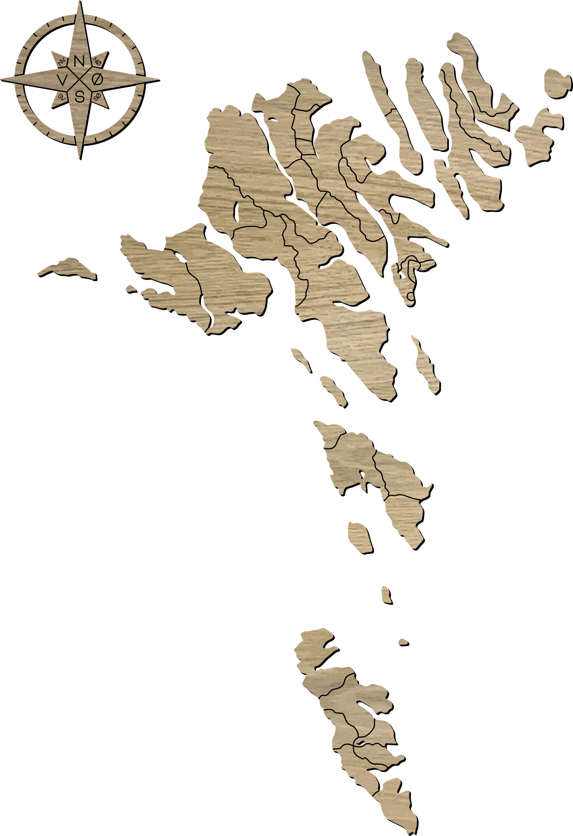 Large færøkort i egetræ
